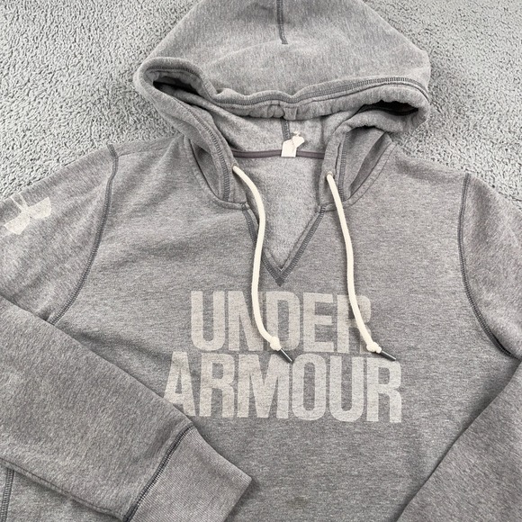 Under Armour Tops - Under Armour Hoodie Womens Small Gray Sweatshirt Pullover Fleece Spell Out